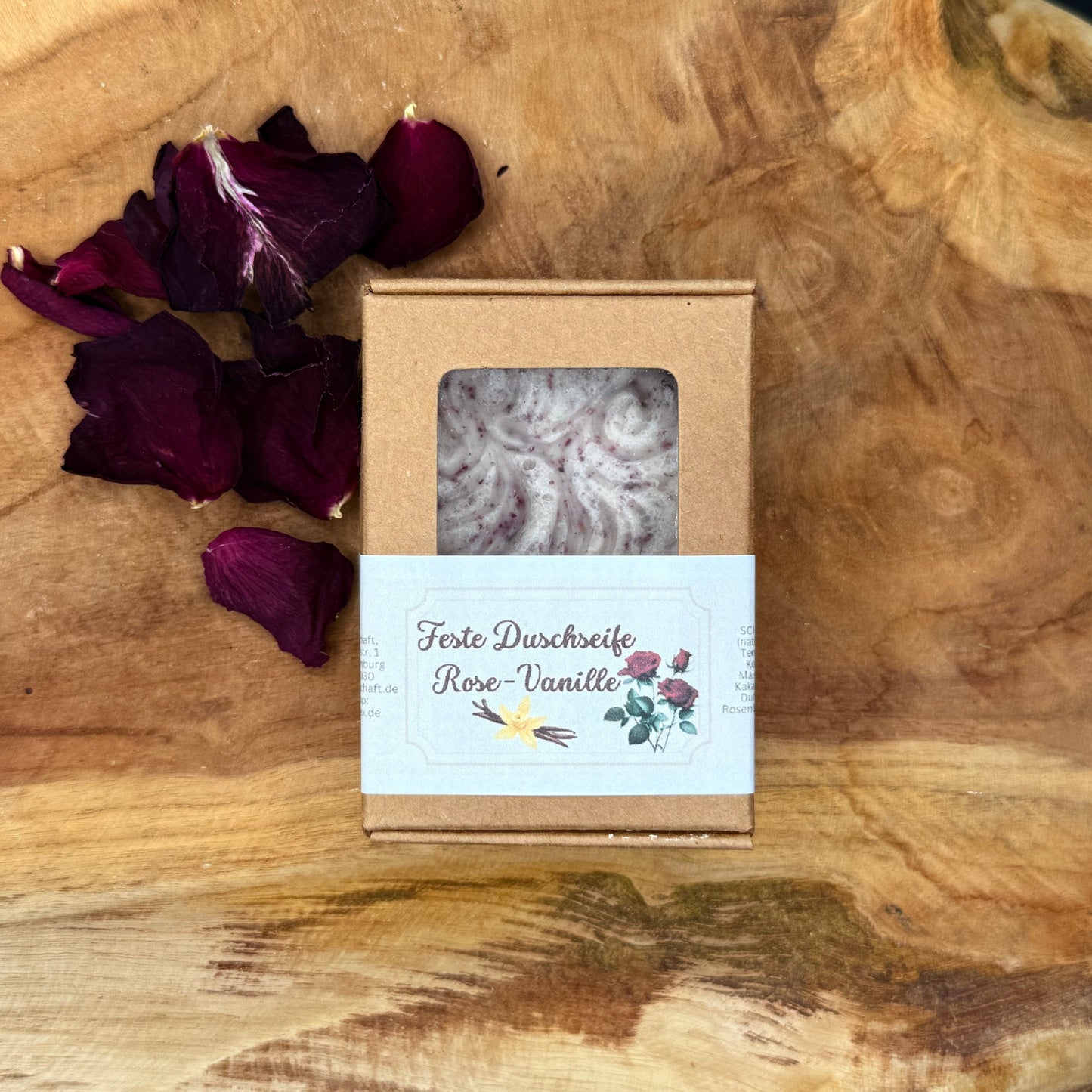 Feste Duschseife Rose-Vanille vegan und Plastikfrei 🌸